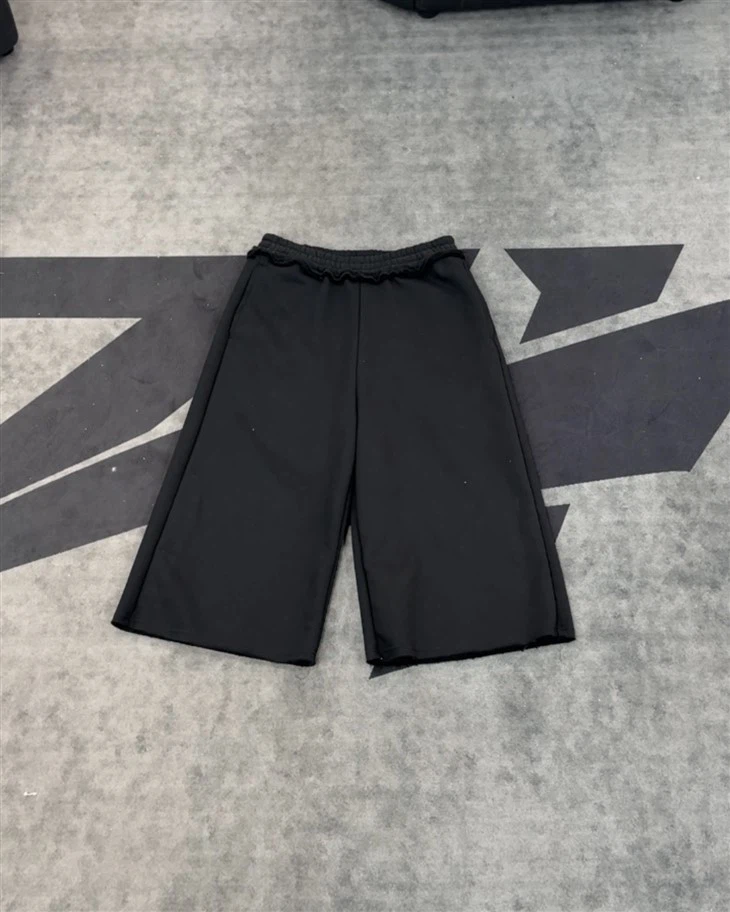 Veľkoobchod OEM bavlnené šortky Čierne volánikové Culottes Elastický pás Široká noha Kornit DTG Print