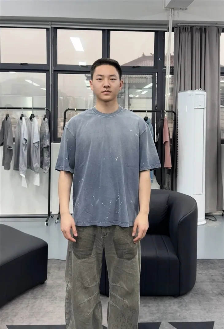 Wholesale OEM Distressed Splatter Wash Heavyweight T Shirt Kornit DTG Print best